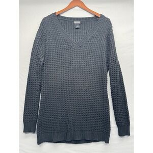 Women's Wet Seal Black V-Neck L Waffle Knit Sweater Long Sleeve Mall Y2K *Read*
